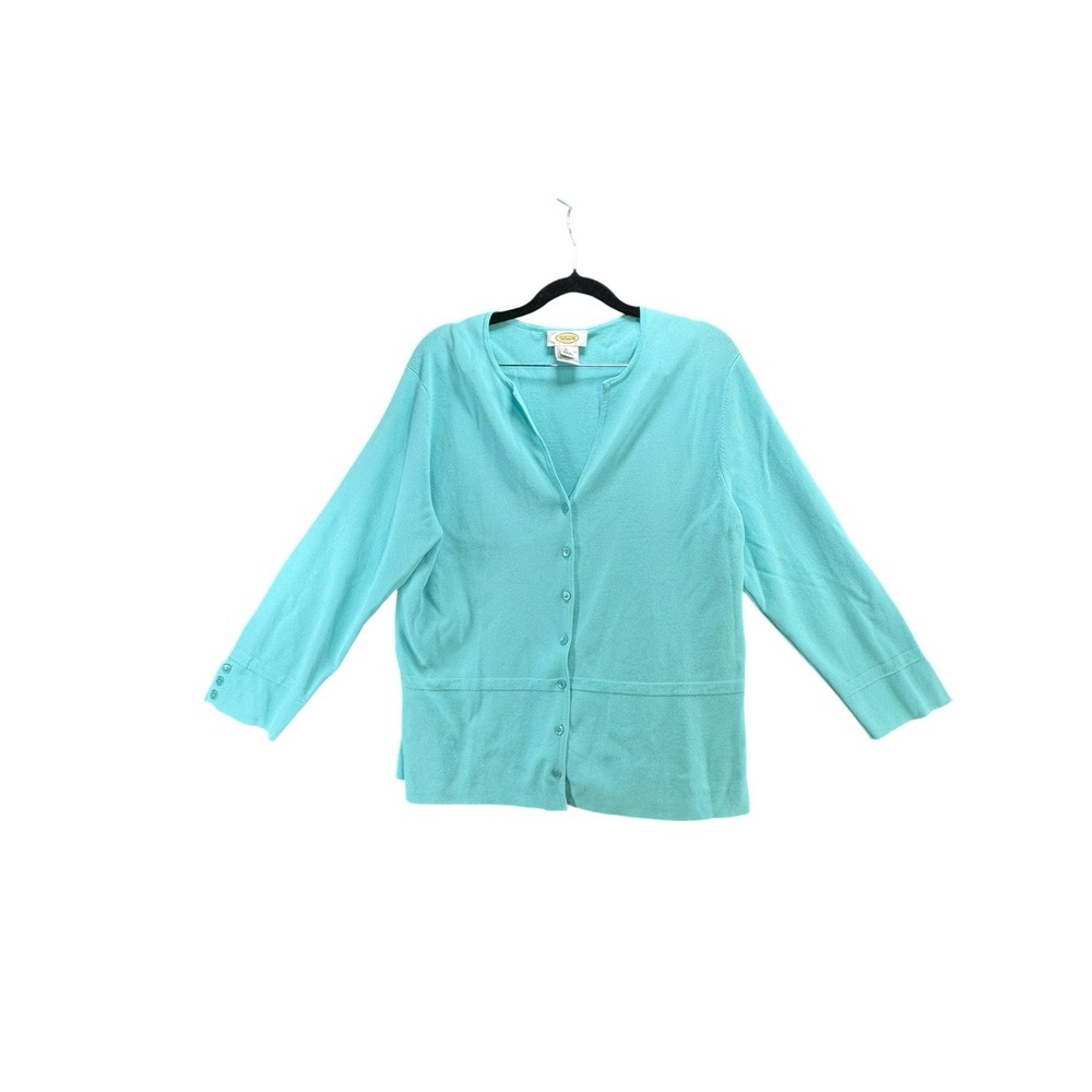 Talbots XL Aqua Turquoise Cardigan Sweater Button Front 3/4 Sleeve Cotton Blend